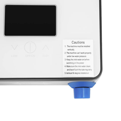 Top view of Tankless Electric Water Heater 4500W With Digital Screen Display, showing controls and caution instructions.