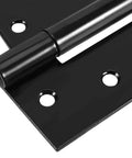 Close-up of Heavy Duty Wrought Iron Door And Gate Hinges, 10 Pack Black Rustproof Barn Hinges, focus on holes for screws