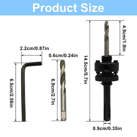 Heavy Duty Metal Hole Saw Arbor Kit With Hex Shank And Four Center Drill Bits Perfect For Rugged Drilling Jobs Without Breaking A Sweat Or Running To The Hardware Store Again, size chart