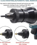 Heavy Duty Cordless Rivet And Nut Installer Kit Featuring 5200 Mah Battery Module Automatic Handheld Fastener Tool close-up of nozzle showing one-click riveting features.