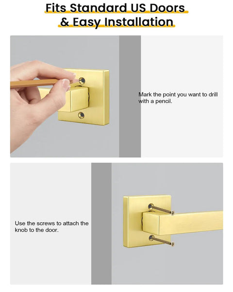 Brushed Gold Dummy Door Handle No Turn Lever For French Doors And Closets, Heavy Duty Ambidextrous Interior Push Pull Door Hardware, Non Functional Single Sided Latch Replacement, 1 Pack on door