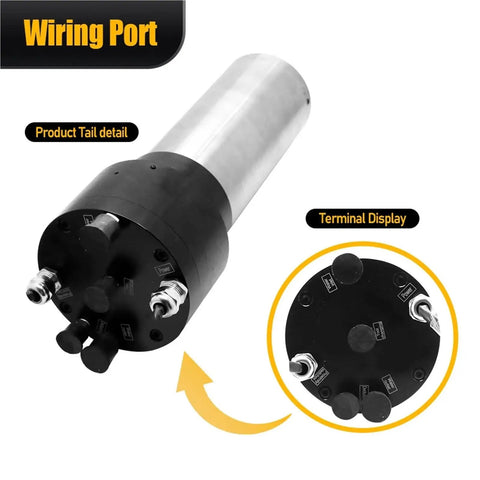 Heavy Duty 2200W Water Cooled CNC Spindle Motor Cruises At 24000 RPM With No Sweat Cooling rock solid wiring port and terminal display.