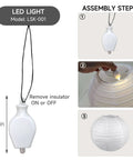 LED assembly guide for 12 Pack White LED Paper Lanterns With Hanging Lights Includes 6 8 10 And 12 Inch Sizes Battery Powered LEDs Clear Fishing Line A Complete Grab And Go Decor Set For Weddings Birthday Parties Bridal Showers And Outdoor Use with instructions