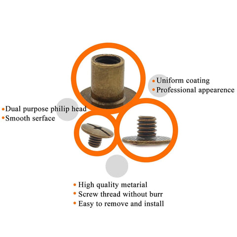 Hardened Bronze Chicago Binding Screw Pack Loaded For Leather Work And Notebook Crafting With Clean Flat Heads And Reliable Threads. Close-up of screw detail.