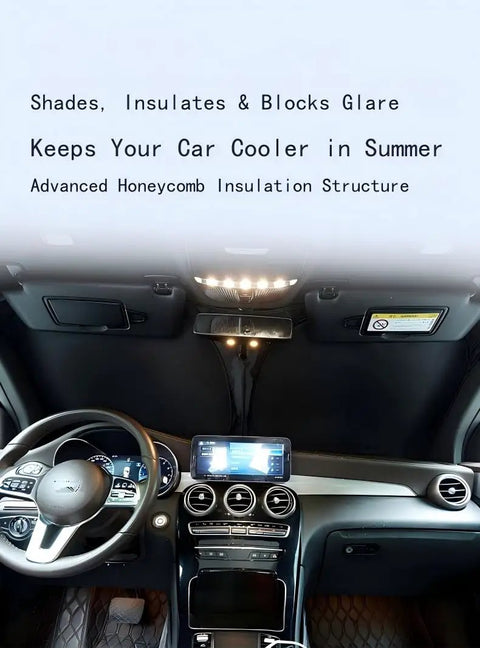 Interior view showing Heavy Duty Double Layer Windshield Sun Shade For Rivian R2 2026 blocking sunlight and heat.
