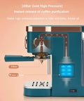Game Changer Semi Automatic Espresso Maker With Integrated Milk Frother And Steam Wand For Nailing That Cafe Style Cappuccino Latte And Bold Home Brews Quick Heat Up And Steady Pressure For Smooth Sipping Daily, side view showing filter and water pump.
