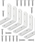 White 2.5 Inch Stainless Steel L Bracket 6 Pack Right Angle Corner Braces For Wood Shelves Cabinets Frames With Screws