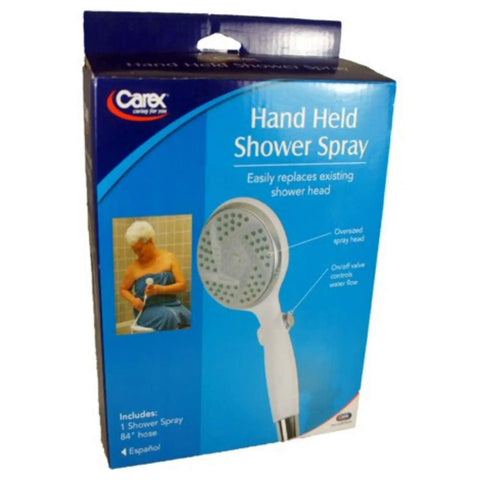 Product packaging of Large 3.5 Inch Shower Head With Extra Long 84 Inch Hose, Pause Function, WaterSense Certified Handheld Shower Sprayer, White.