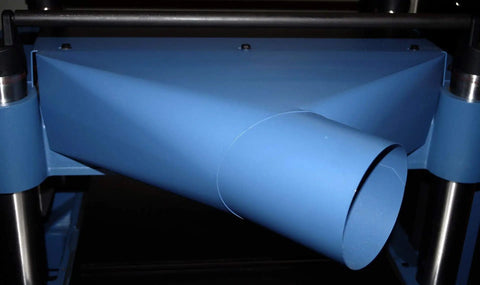 Close-up of exhaust ductwork component on 20 Inch Planer With Helical Cutterhead, Auto Depth Lock, German Carbide Inserts