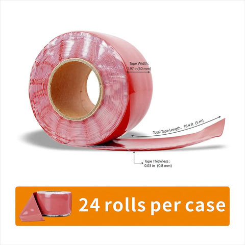 Self Fusing Silicone Tape 16.4ft Waterproof Heat Resistant Repair Tape for Emergency Fixes 5m roll, red, 24 rolls per case