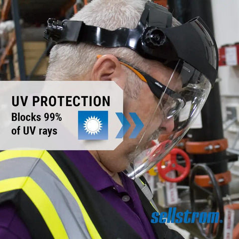 Person wearing DP4 Face Shield With Lightweight Build, High Impact Crown And Ratchet Headgear For Grinding And Cutting