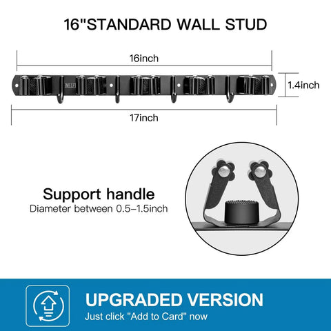 Heavy Duty Broom Holder Wall Mount For Garage And Laundry Room Stainless Steel Mop Organizer With Five Racks And Four Hooks