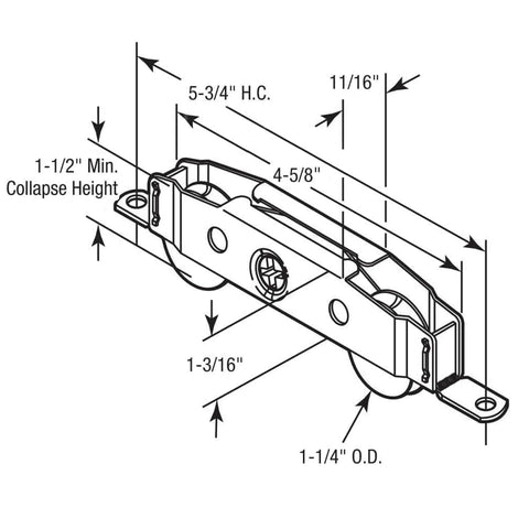 Two Pack Sliding Door Rollers For Sliding Glass Patio Doors Replacement Roller Assembly One And A Quarter Inch Steel Ball Wheel Bearing Side Adjustable Heavy Duty Easy Install diagram with measurements