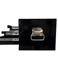 Side view of a Three Drawer Portable Metal Tool Chest With Locking Cam 26 Inch Mid Size Cabinet Ball Bearing Drawer Slides open in black