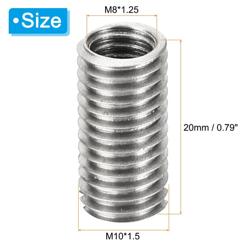 PATIKIL stainless steel thread adapter sleeve, M10x1.5 male to M8x1.25 female, 20 mm long, 6 pcs.