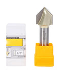 Solid 1/2 Inch Shank 90 Degree V Groove Router Bit Made With Tungsten Carbide For Cutting MDF Plywood Woodwork And Soft Metal Projects Smooth And Reliable! with protective case
