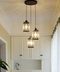 Three Light Farmhouse Pendant Light With Adjustable Ceiling Hanging Fixture And K9 Crystals In Black Finish For Kitchen Island