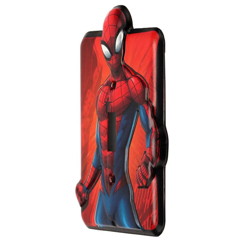 Side view of Spider Man Embossed Metal Light Switch Plate Decor For Bedroom And Man Cave Licensed Marvel Gear Durable Embossed Wall Switch Cover