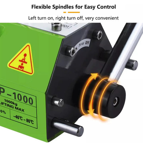 Badass Heavy Duty Neodymium Magnetic Lifter Rock Solid Steel Plate Hoist Built Tough For Up To 11000 Pounds showing flexible spindles for easy control.