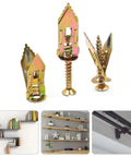 Self-Drilling Drywall Anchors Kit 12x30mm With Screws for Plasterboard Fixing, Premium Yellow Zinc-Plated Carbon Steel, Rust-Resistant No-Prep Install, Quick Mount for TVs, Shelves, Cabinets, and Wall Decor. Three drywall anchors with screws and shelf wall mounting examples