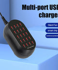 Dope 20 Port USB Charging Station With 100W Total Power Multi Device Desktop Charger Hub with visible USB ports on blue background