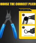 12-Piece Snap Ring Pliers Set For Internal And External Retaining Rings with blue handles and quick switch knob guide