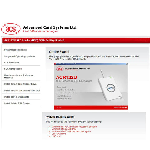 Instruction page for ACR122U NFC Card Reader Writer USB with SDK for ISO 14443 Mifare and FeliCa Cards CCID Compliant