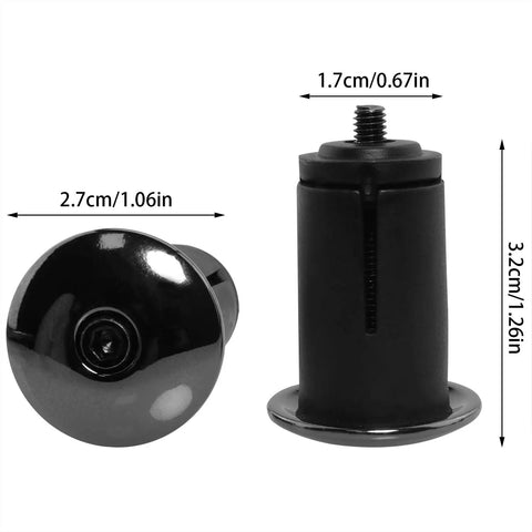 Aluminum Alloy Bike Bar End Plugs with Expanding Locking Caps, black electroplated, showing dimensions for easy install on handlebars