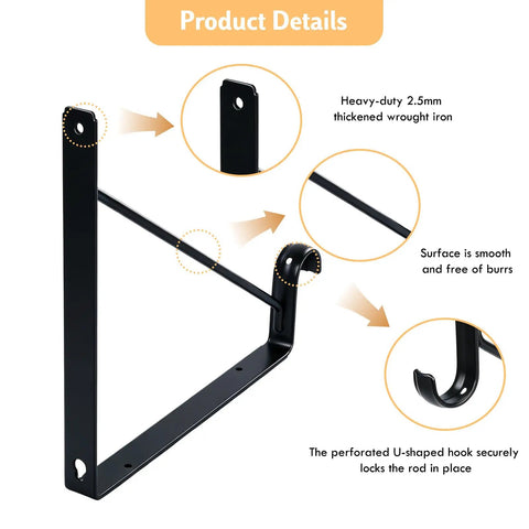 10 Pack Heavy Duty Closet Rod Bracket Set Black Wall Mounted Shelf Brackets With Rod Holders 10.8 X 10.8 Inch Durable Iron Construction Easy Install Built To Last Home Organization Essentials, black wrought iron bracket close-up