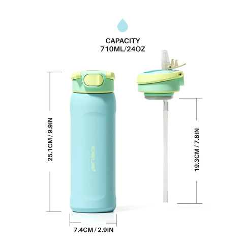 24 Oz Insulated Stainless Steel Water Bottle With Straw Sky Blue dimensions and lid design for everyday use and outdoor adventures.