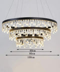 120W LED Crystal Pendant Light Postmodern Chandelier with three tiers, black aluminum frame, hanging 60cm, 80cm, 100cm.