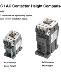Height comparison of AC contactor and Three Pole Magnetic Contactor With 24V DC Coil 1NO1NC Auxiliary Contact DIN Rail Mount UL Certified