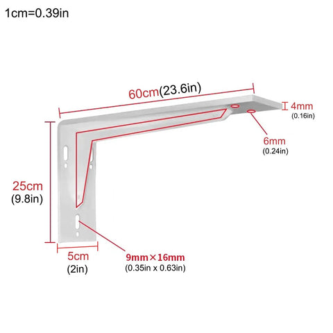 Heavy Duty Floating Shelf Brackets Pack Of Two Cold Rolled Steel L Shape Wall Mounts detailed dimensions and measurements.