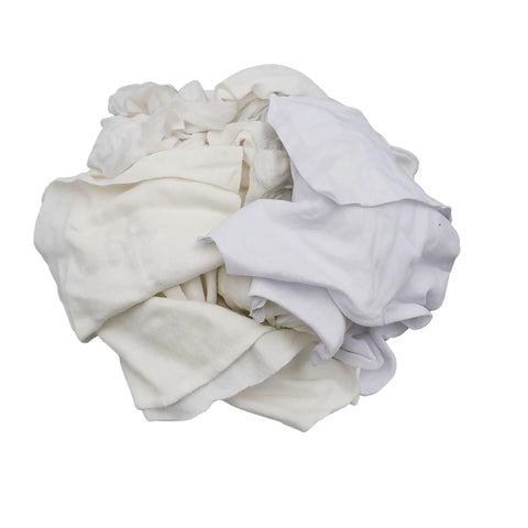 White Knit Cleaning Rags 25 Lb Box Recycled Cotton Blend T Shirt Material Low Lint Absorbent Durable Budget Friendly All Purpose Wiping Cloths