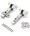 Quick Fix Clip On Full Overlay Cabinet Hinges with mounting screws; stainless steel for frameless furniture, 105 degree action.