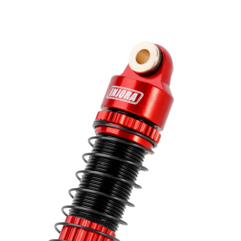 Close-up of Threaded Shock Absorber Oil Damper 53mm for Redcat Ascent18 1/18 RC Crawler with red CNC aluminum body.