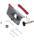 Top Notch Aluminum Alloy Hinge Hole Locator Jig For 35mm Cup Holes With Adjustable Drilling Positioner Tool components on a white background.
