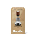 Pro 58 Mm Espresso Powder Distributor With Tough Walnut Handle And Stainless Steel Tines on packaging with Breville branding.