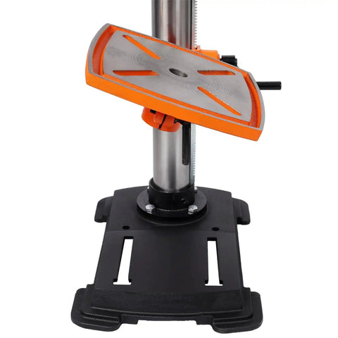 12 Inch Benchtop Drill Press With Laser Positioning And Digital Meter Variable Speed 0-45 Degree Tilting Table, close-up of adjustable metal table.