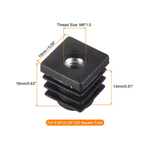12 Pack Square Tube Inserts With M6 Thread For 0.59 By 0.59 Inch Outer Diameter Tube Black Plastic Plug Caster Inserts For Chair End Caps And Furniture Legs Built To Last Tough As Nails