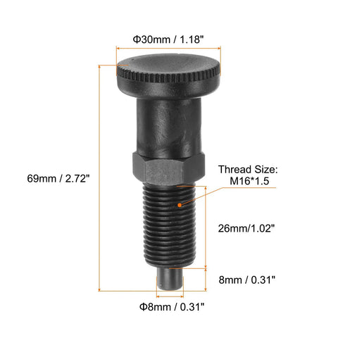 No Sweat Push Fit Ball Nose Spring Plunger M16x1.5 Thread With One Point Zero Two Inch Body Forged From Heavy Carbon Steel, 30mm diameter.
