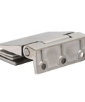 Premium 304 Stainless Steel Inclined Single Side Offset Pivot Hinge For 8 Through 12mm Tempered Glass Door angled view with hardware details.