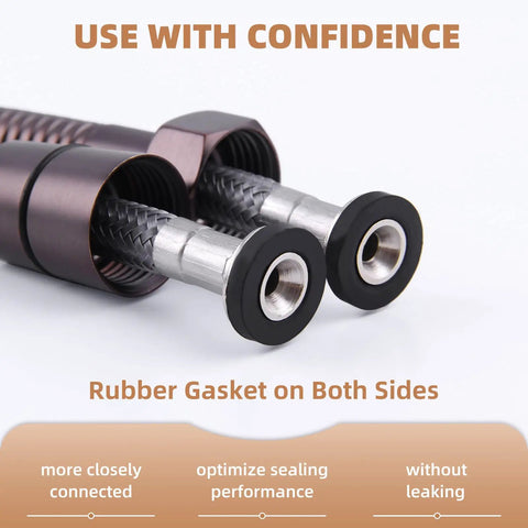 Oil Rubbed Bronze 79 Inch Stainless Steel Handheld Shower Hose Replacement with G One Half Thread, rubber gaskets shown