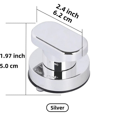 Heavy Duty Suction Cup Handles 2 Pack Vacuum Glass Door Knobs With Killer Grip Strength For Shower Windows Cabinets And Mirrors No Drill Needed, 2.4 inch silver handle shown with dimensions.