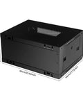 Heavy-Duty Badass 4U Wall Mount Network Rack Cabinet With Lockable Tempered Glass Door showing dimensions and sturdy build for secure equipment storage.