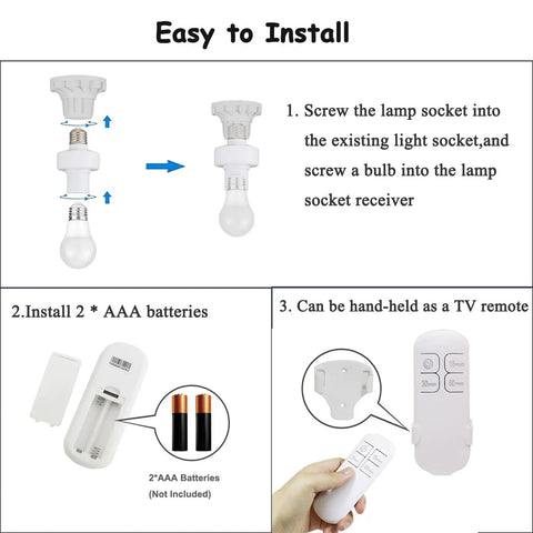 Installation steps for Remote Control Light Socket With Timer Kit For E26 And E27 Bulbs, Wireless Wall Mounted Lamp Holder Switch.