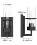 Dimensions of Black Industrial Wall Light Fixtures With Clear Glass Wall Mount Sconces Vintage Style Sconce Lamp