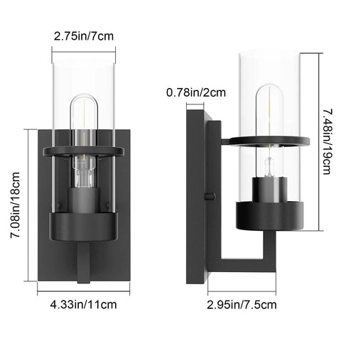 Dimensions of Black Industrial Wall Light Fixtures With Clear Glass Wall Mount Sconces Vintage Style Sconce Lamp