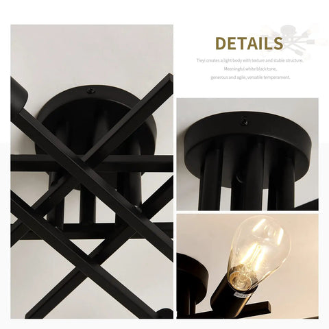 Details of Six Light Black Matte Sputnik Ceiling Light Fixture Semi Flush Mount With E26 Base for a modern vintage look