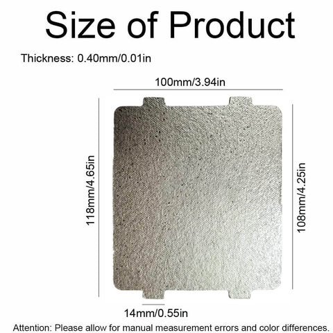 Microwave Waveguide Cover Mica Sheet 118x100mm with size dimensions for Midea ovens heat insulation shield